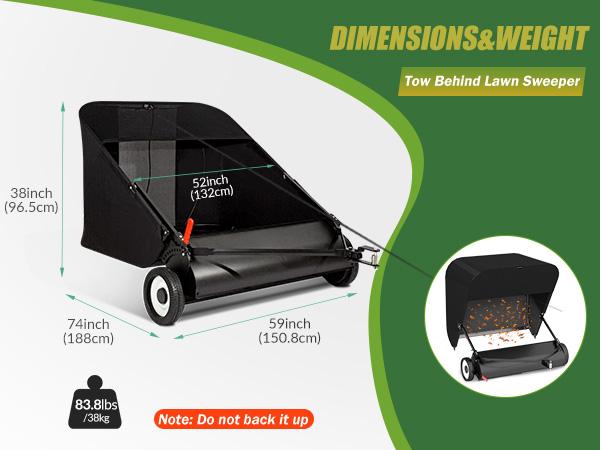 52" Tow-Behind Yard Sweeper for Leaves & Debris, 26 cu.ft Hopper, Adjustable Height — Ideal for Fall Cleanup & Halloween Gift Idea, Black Friday Deal