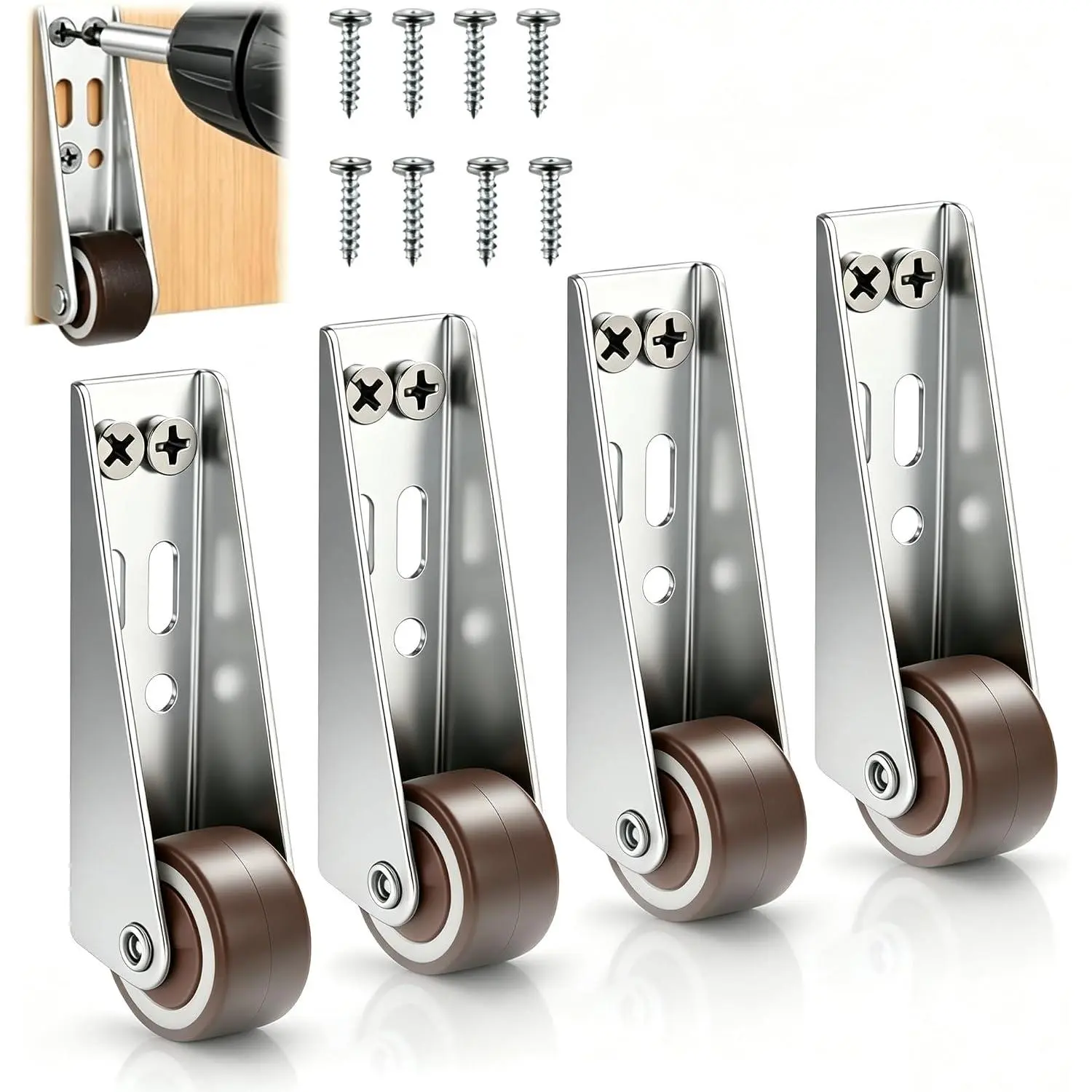 Vertical Track Roller Wheel, Anti-Sagging Door Wheel, Quiet Soft Caster Wheels with, 150LBS Load Capacity for Cabinet, Gate Wheel, Drawer & Closet Track(4pcs)