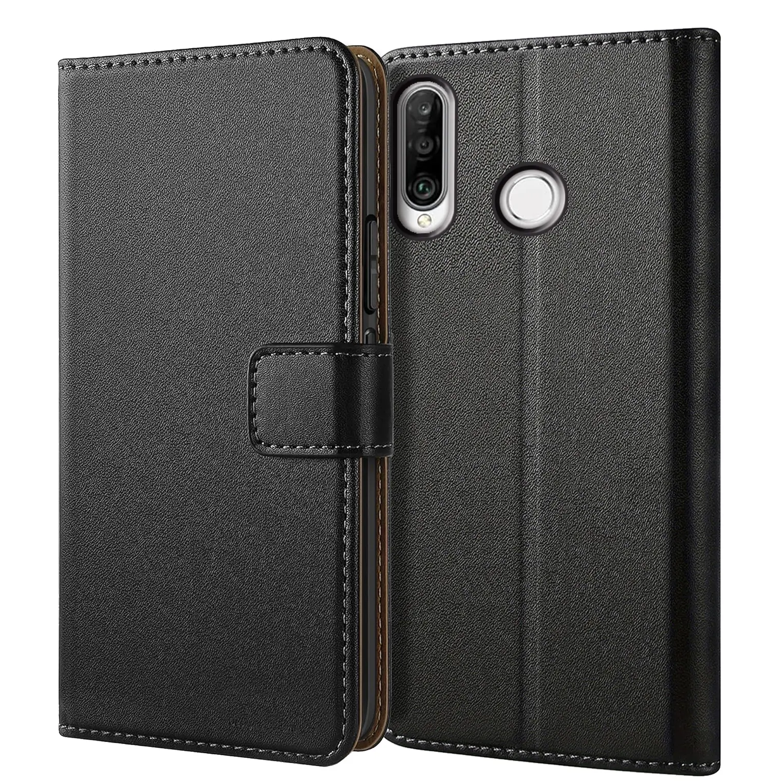 Mobile Phone Case For Huawei P30 / P30 Lite / P30 Pro, With Kickstand PU Leather Card Slot Black Wallet Flip Protective Phone Case Cover