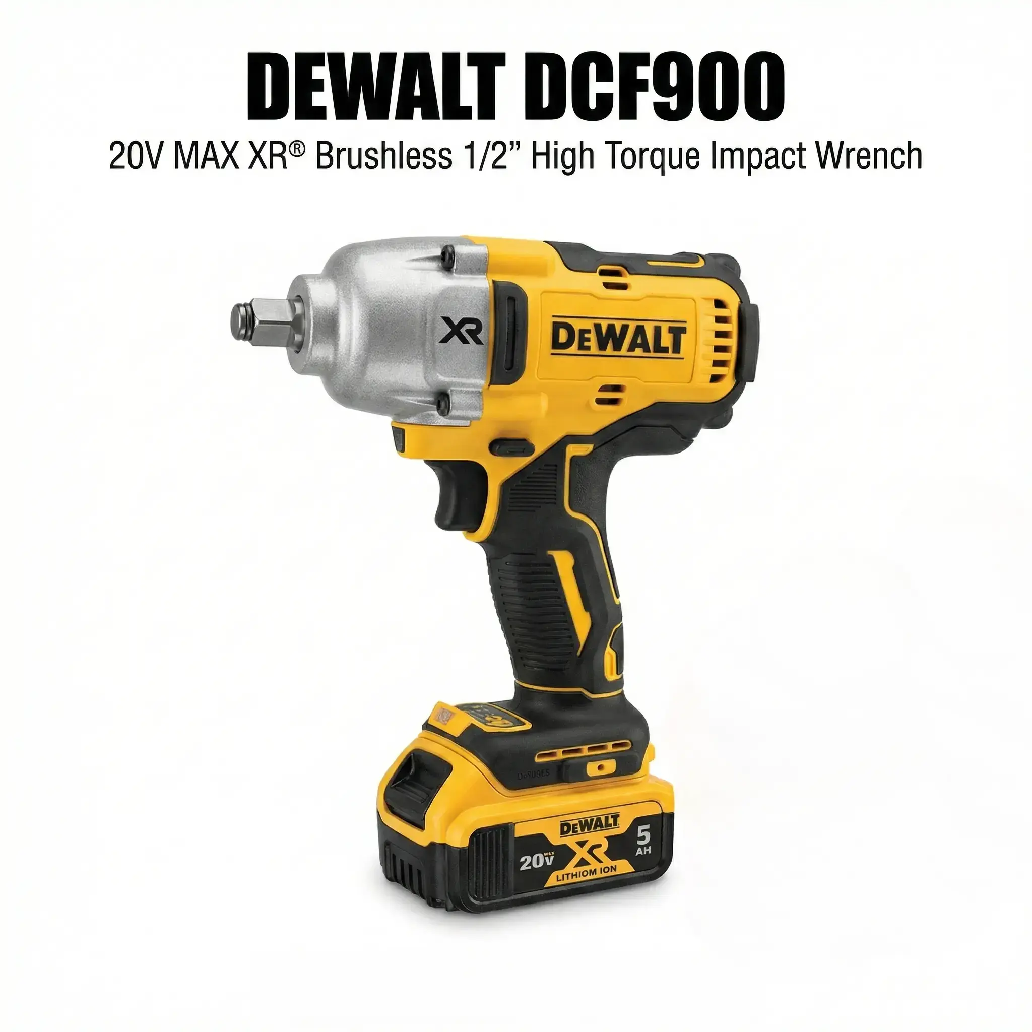 DeWALT DCF900 20V Max XR Brushless High Torque 1/2 Inch Impact Wrench with Pig Nose Ring Anvil, 1898Nm Breaking Torque, Suitable for Heavy Equipment Repair, Includes Battery and Charger Kit