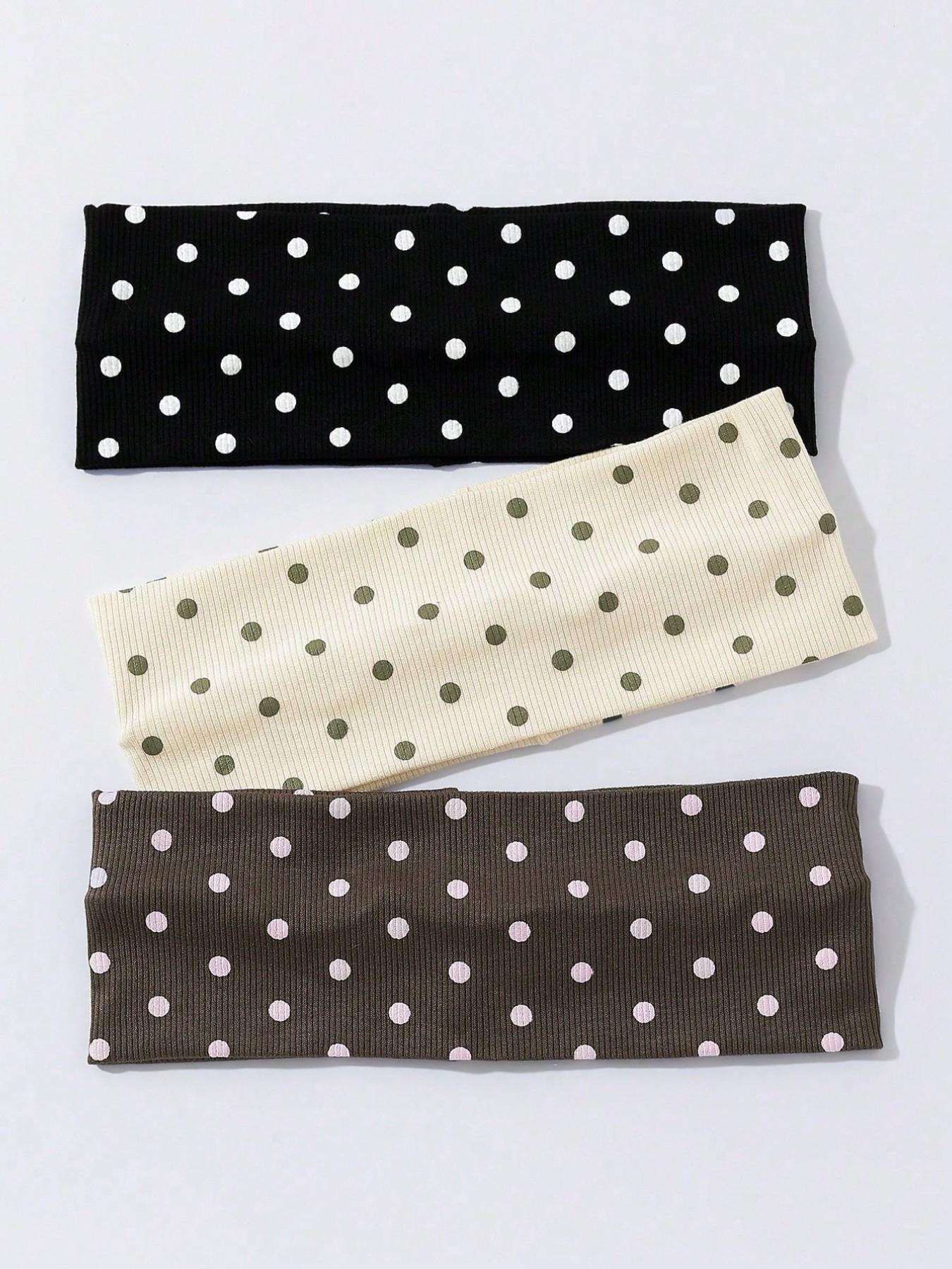 Women Bandana 3pcs/Set Women's Polka Dot Printed Soft Non-Slip Headbands, Elastic Yoga Sports Hair Accessories, Versatile For Daily Wear And Various Occasions Hair Bands, Hairband  For Vacation Outfits Woman Elegant Scarf