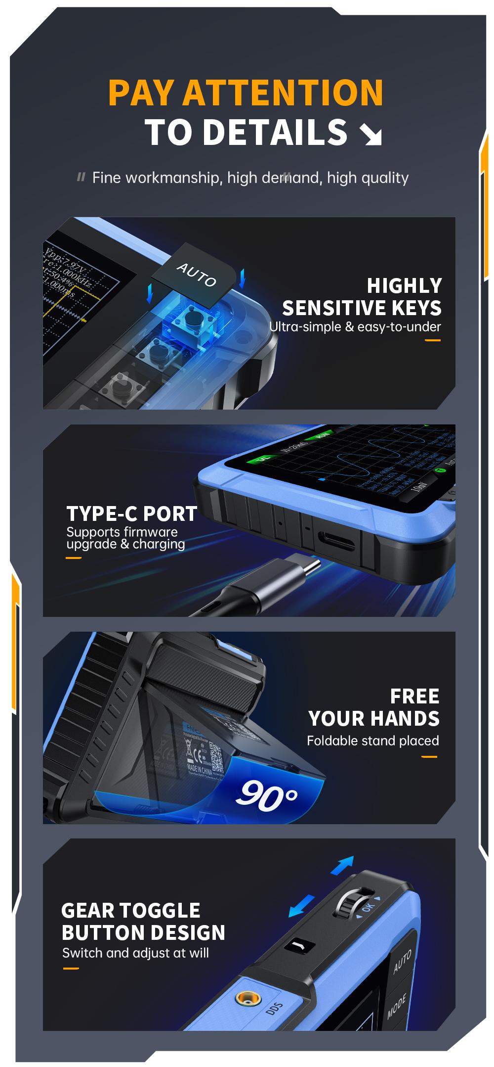 FNIRSI DSO-510 Handheld Oscilloscope/DDS Signal Generator 2 in 1  Digital Portable Automotive Oscilloscope 2.8 inch TFT  10MHz Bandwidth  48MS/s Sampling Rate  Trigger Function Auto/Nomal/Single