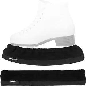 Cut-Resistant Nylon Double-Layer Polar Fleece Ice Skate Blade Covers, Thickened Widened Bottom Protector Guards for Hockey Figure Speed Ice Skates