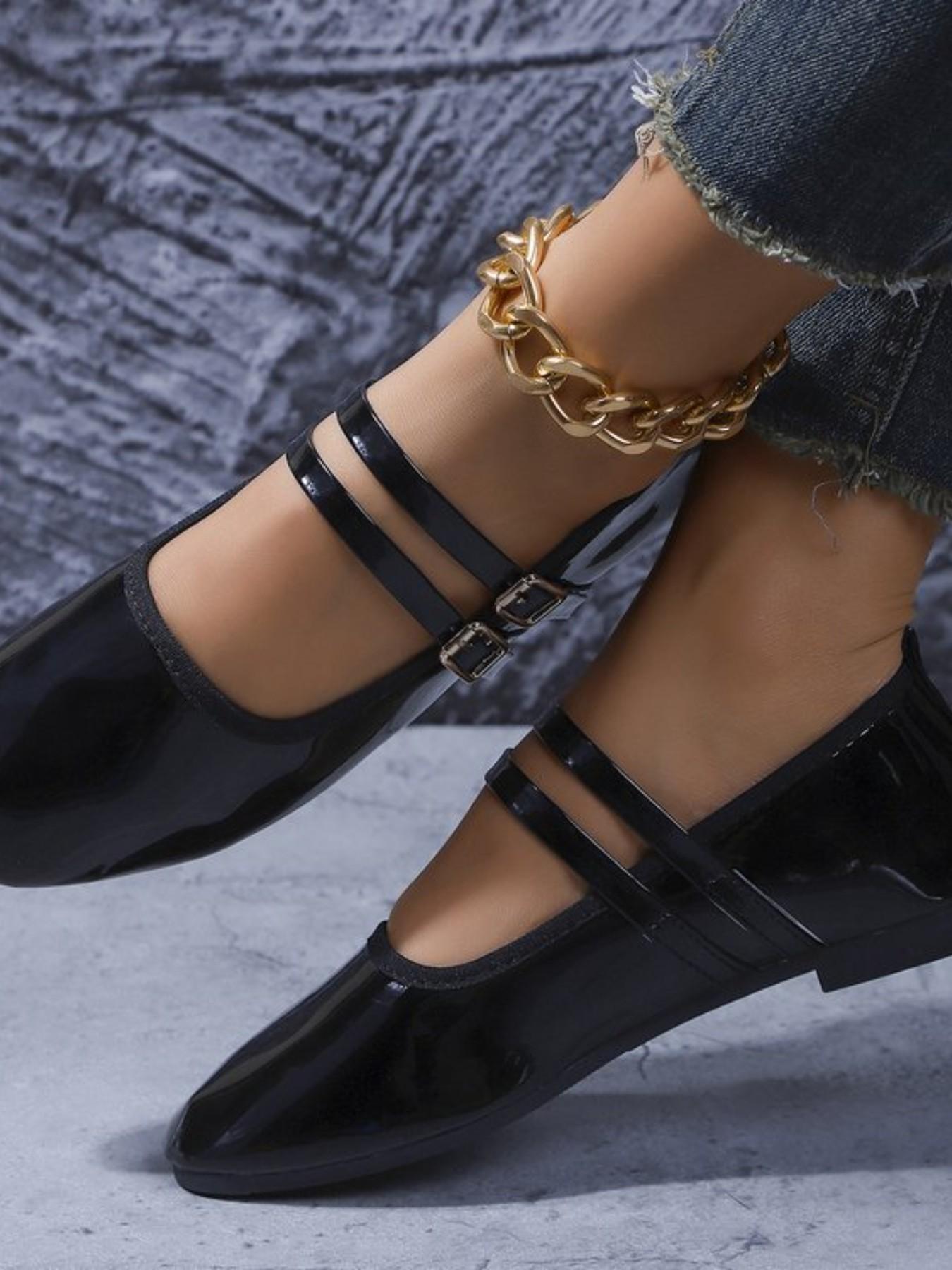 2026 New Women's Double Buckle Mary Jane Shoes, Square Toe Leather Soft Sole Ballet Flat, Casual for Work, Date, Daily Wear, College Style