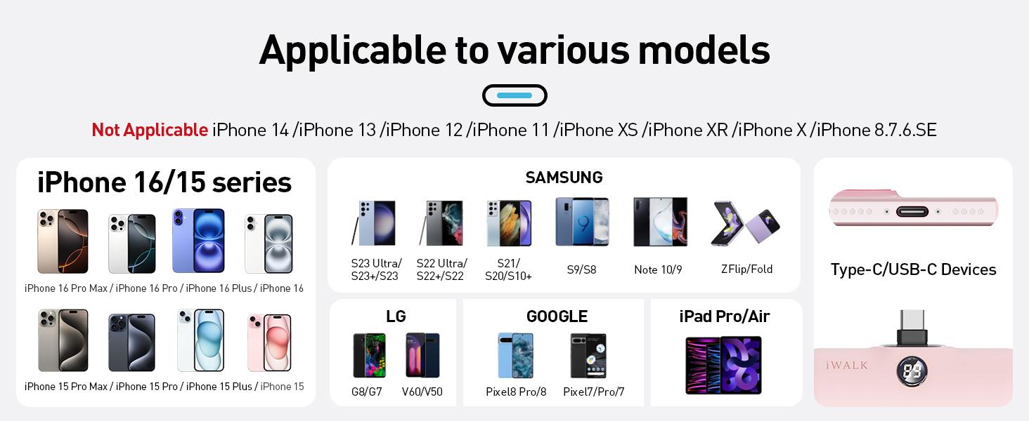 iWALK 20W PD Mini Charger 5000mAh Capacity Fast Charge for iPhone17/16/15/Samsung Daily Carry Pink Rechargeable Battery Pack Usb Portable Power Device Plug Foldable Metal power bank