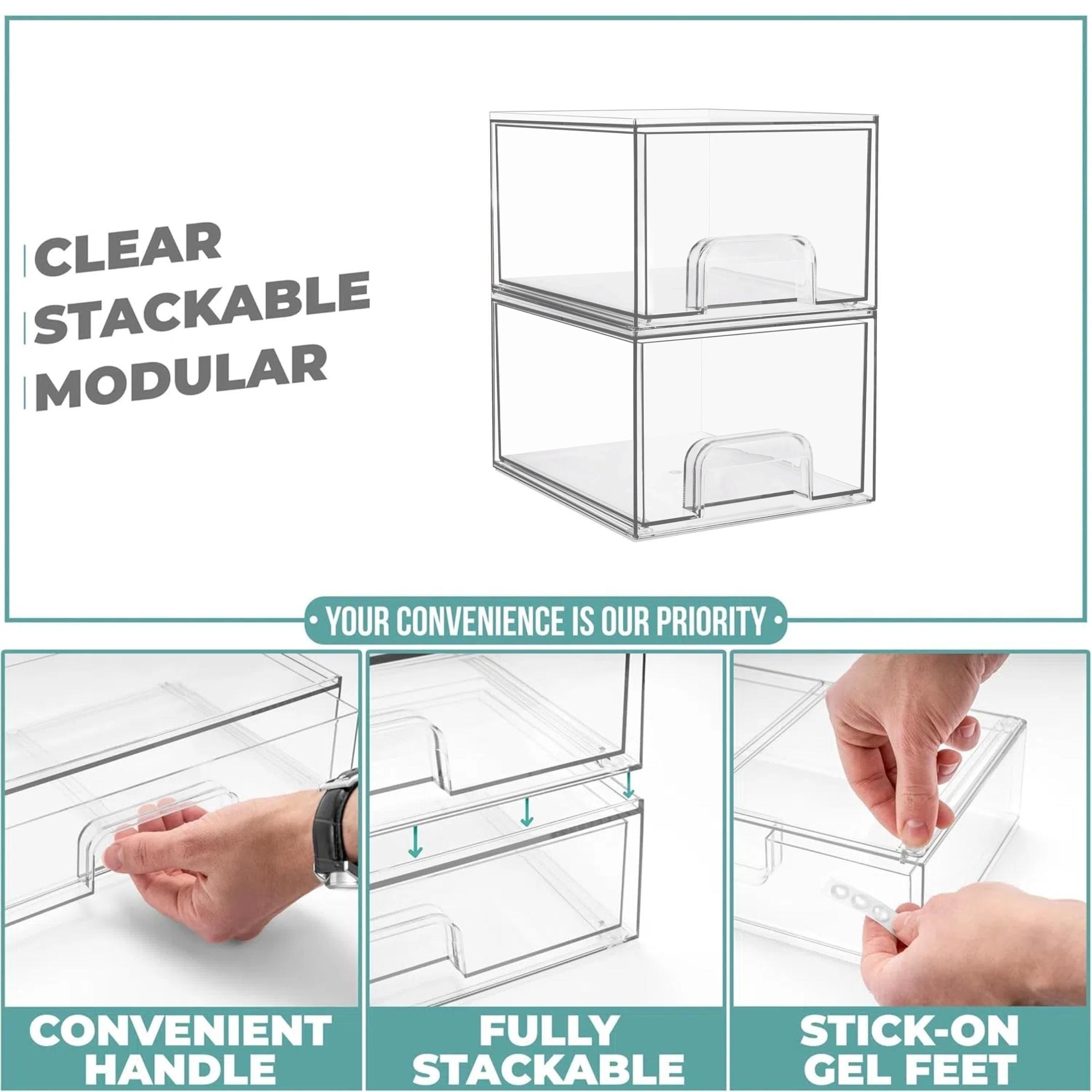 Stackable Cosmetic Storage Drawers, Premium Acrylic Makeup Organizer Box, Stackable Design, Organized Storage, Storage Solution, Nail Polish Storage, Compact Footprint, for Vanity, Bathroom, Sink Under, Kitchen Cabinet, Multi-Functional