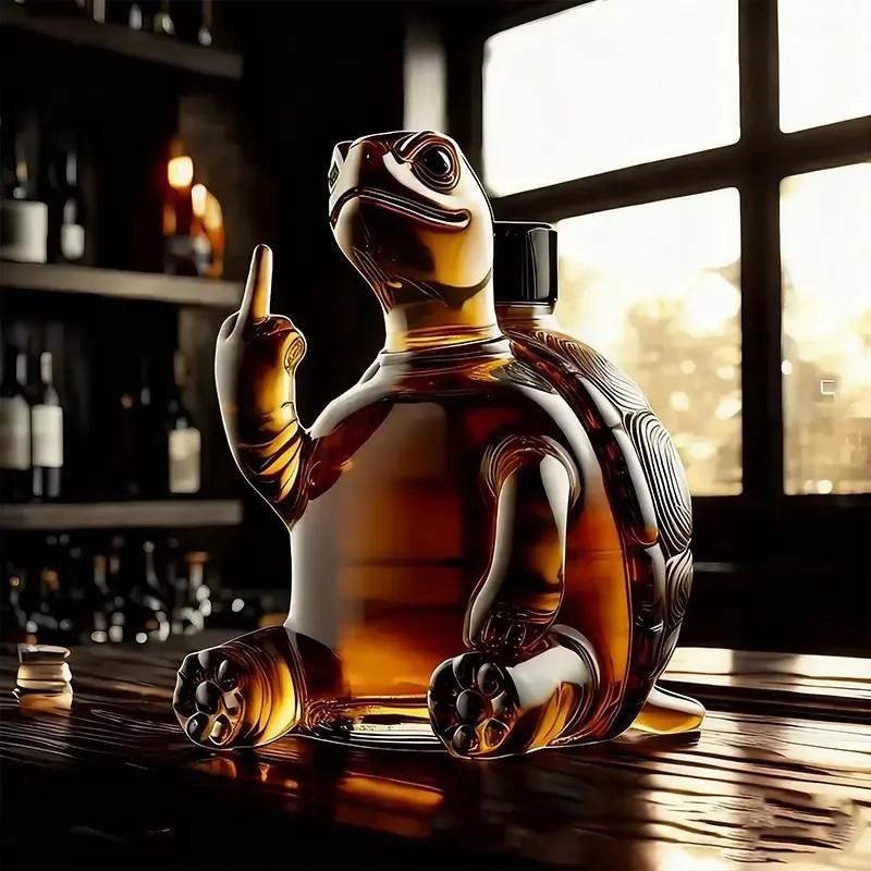 Whiskey Decanter and Glass Set, Fun Middle Finger Turtle Design, 10-Ounce Capacity, Ideal for Whiskey/wine, Decorative for Bars/offices/homes