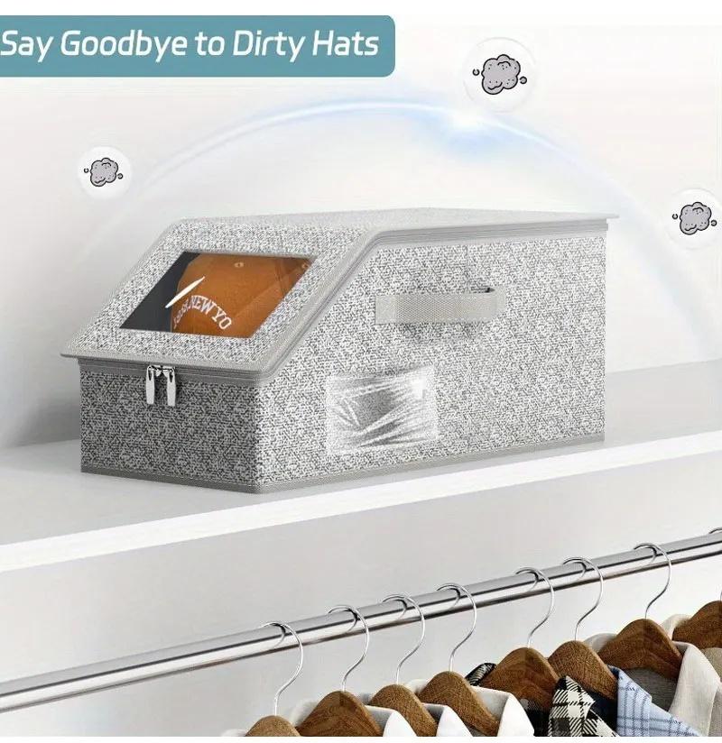 Hat Storage Box Foldable Zipper Baseball Cap Storage Box Wardrobe Storage Boxes Storage Non-woven Dustproof Storage Box