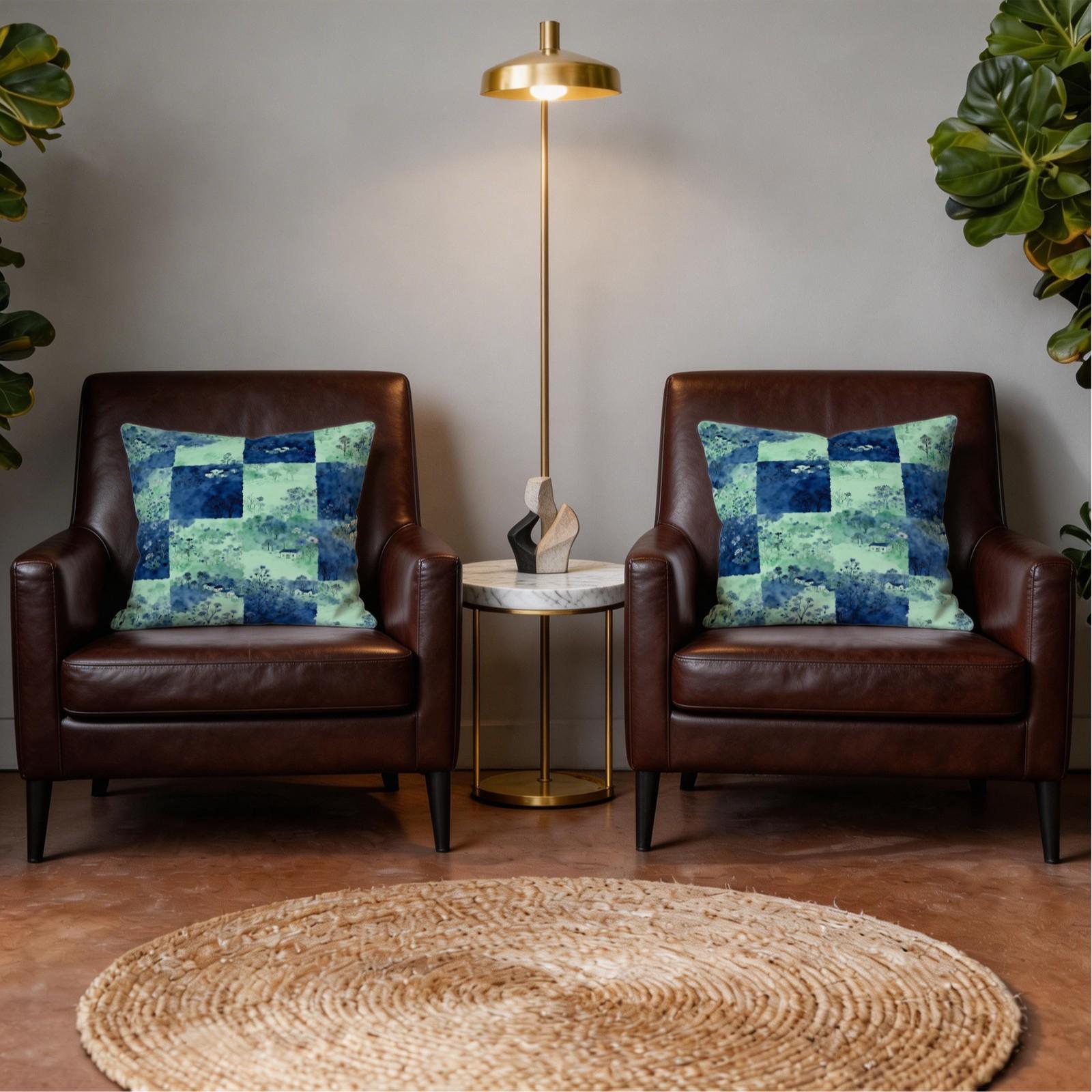 1 Piece Watercolor Landscape Checkered Throw Pillow, HD Digital Printed Cushion, Soft Cozy Accent Pillow for Sofa, Chair and Bedroom Decor with Invisible Zipper, Non-Fading