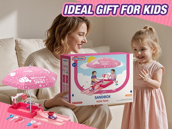 Beach Sandbox with Lid, Indoor Outdoor Kids Sand Pit Digger Excavator Sand Box Construction Toys/Umbrella/Beach Toys for Toddler 3-5, Summer Toys,Boys Girls Christmas Halloween Thanksgiving Gifts