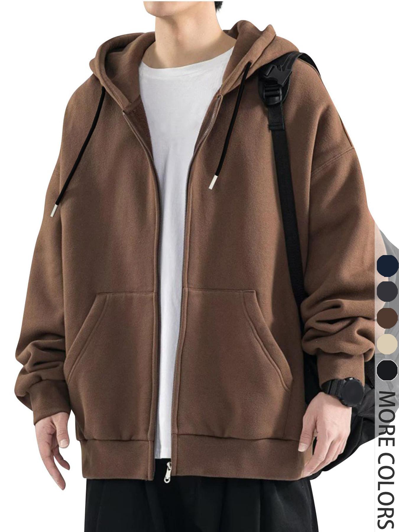 Men's Fall Winter Hooded Sweatshirt, Long Sleeve, Solid Color, Casual Sporty Style, Soft Fabric, Streetwear Fashion
