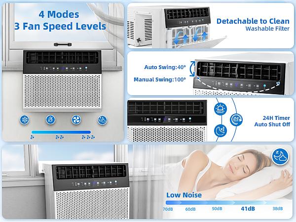 【Back to School】Antarctic Star Window Air Conditioner 12000 BTU to 400 Sq. Ft. —6 Modes 24H Timer Low Noise Quiet Operation Energy-saving Full Window View Remote Control White
