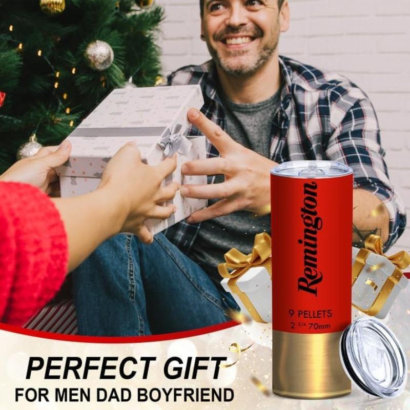 1pc 12 Gauge Shotgun Shell Style Stainless Steel Tumbler, 16 Designs Available, with Lid and Straw, Hunting Gift for Men, Outdoor Sports Insulated Mug, Insulated Travel Drinkware, Christmas, water bottles, thermos