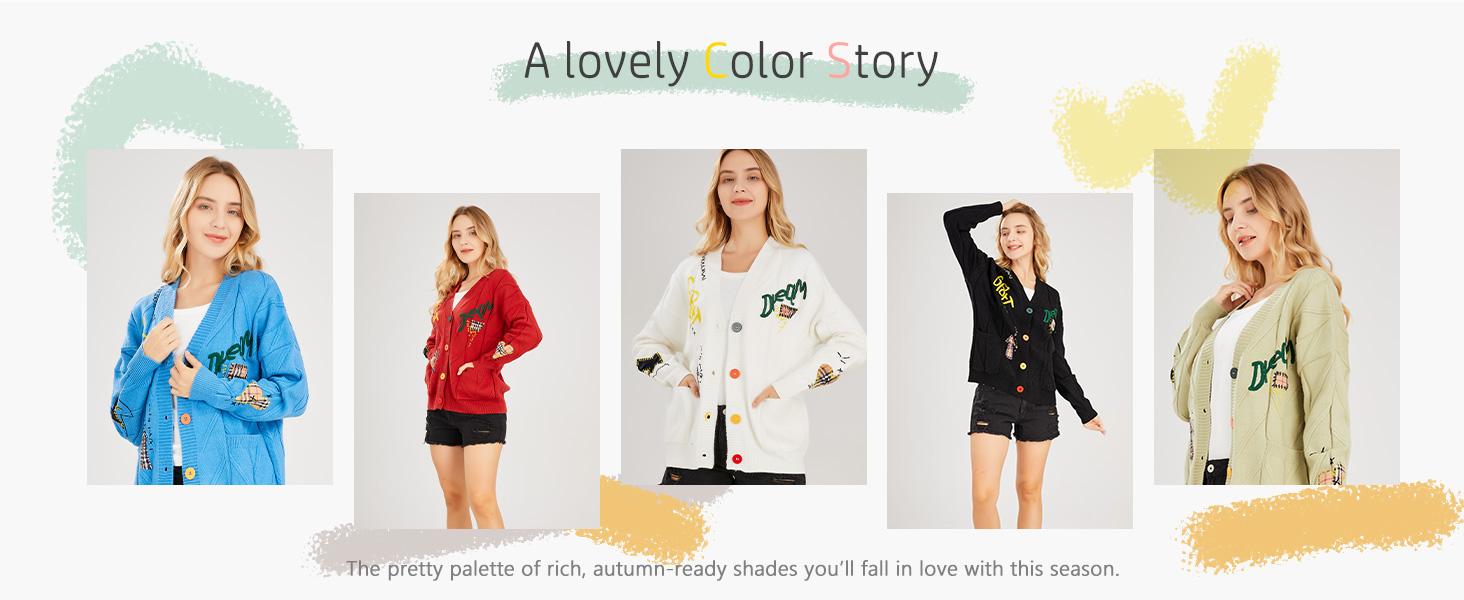 Chouyatou Women's Cable Knit Long Sleeve Open Front Cardigan Sheep V-Neck Button Down Embroidery Wool Blend Sweater Coat Outwear fall outfits Knitwear Womenswear SpringStatements