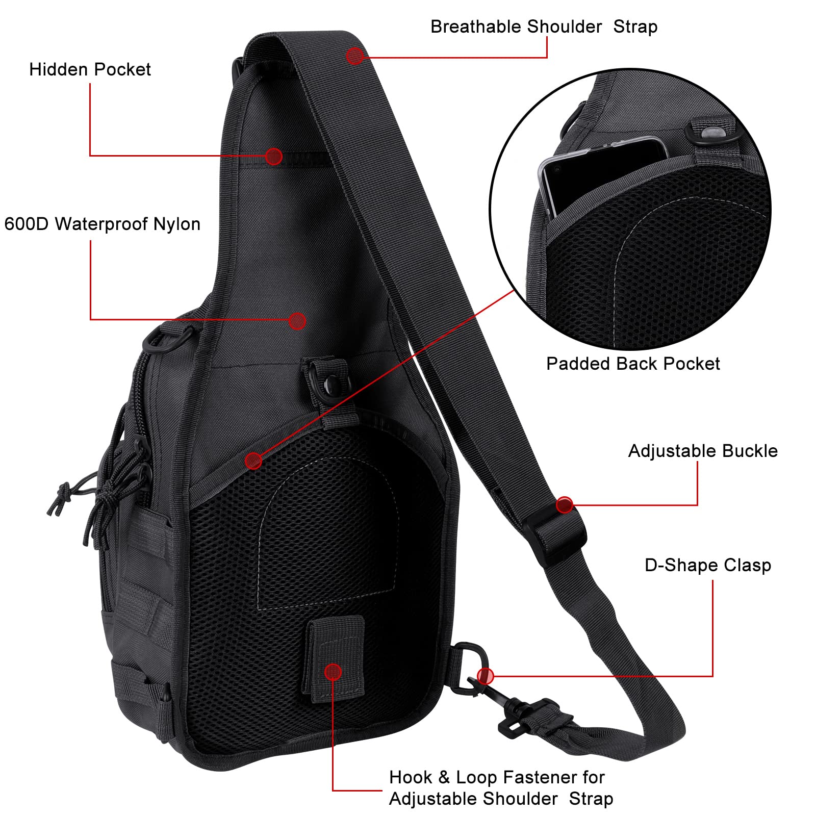 Durable Nylon Tactical Shoulder Sling Bag for EDC, Molle Crossbody Backpack for Outdoor Sports, Heavy Duty Chest Pack for Hiking and Camping Adventures, Survival Daypack with Concealed Carry Durable Nylon Tactical Shoulder Sling Bag for EDC, Molle Crossbody Backpack for Outdoor Sports, Heavy Duty Chest Pack for Hiking and Camping Adventures, Survival Daypack with Concealed Carry