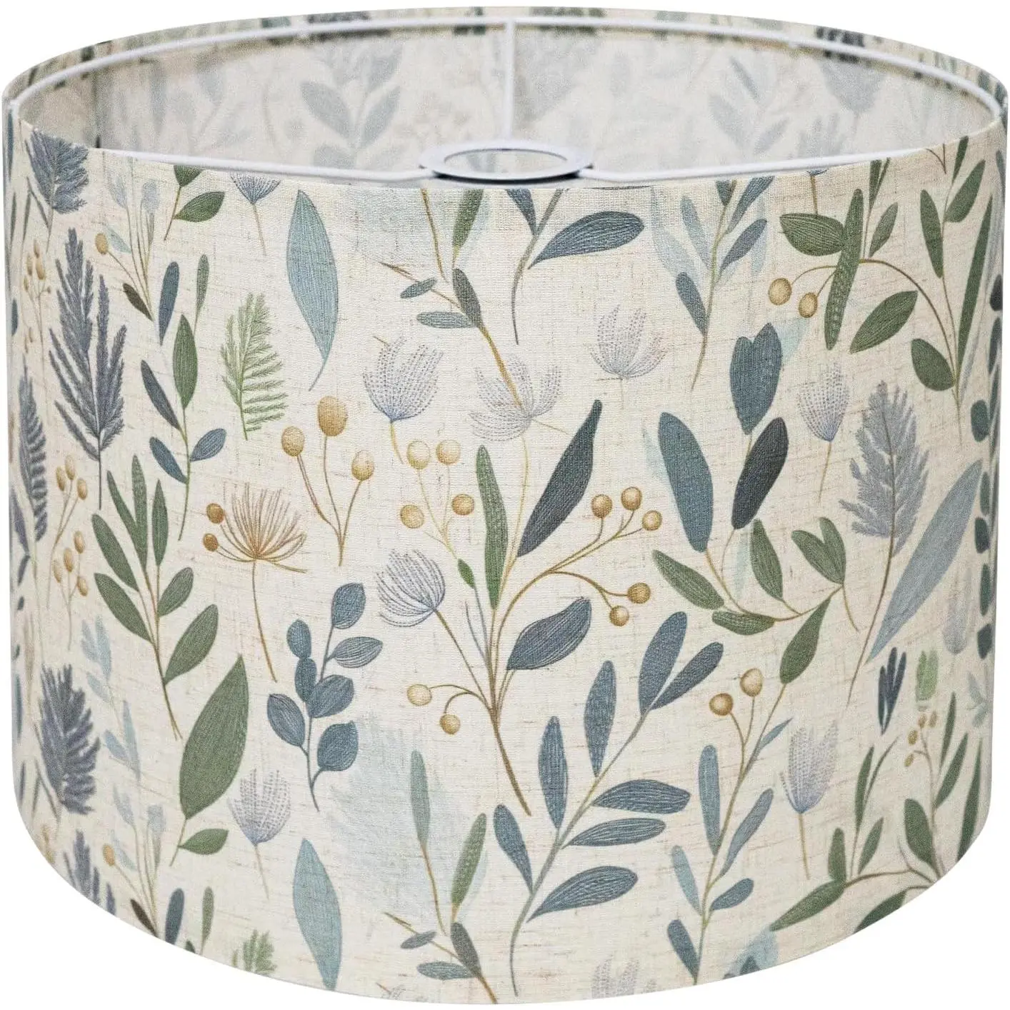 Drum Lamp Shade 13 x 13 x 10 inch, Sage Green Botanical Print Linen Lampshade Replacement for Table Lamps & Floor Lamps, E26 E27 Compatible Spider Fitter Lamp Shade for Bedroom Living Room