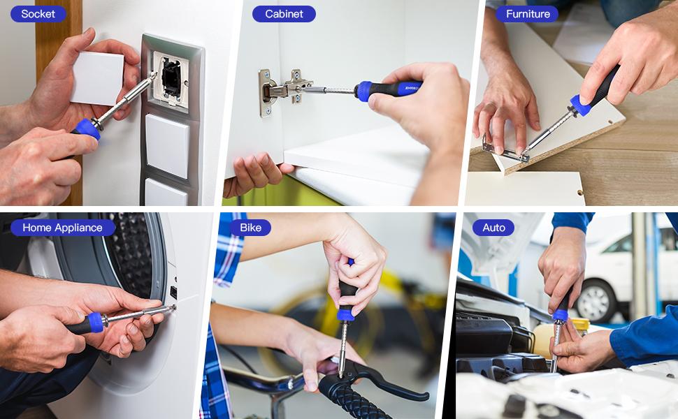 SHARDEN Multibit Screwdriver 13-in-1 Screw Driver Set Adjustable Extension Screwdriver Multitool All in One with Torx Security, Flat Head, Phillips, Hex, Square and 1/4 Nut Driver