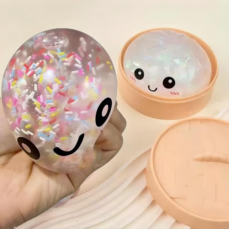 Colorful Sensory Toy Stress Ball, Bright Powder Dumpling Squeezing Toy, Soft Dough Dumpling Stress Ball, Steam Basket Design