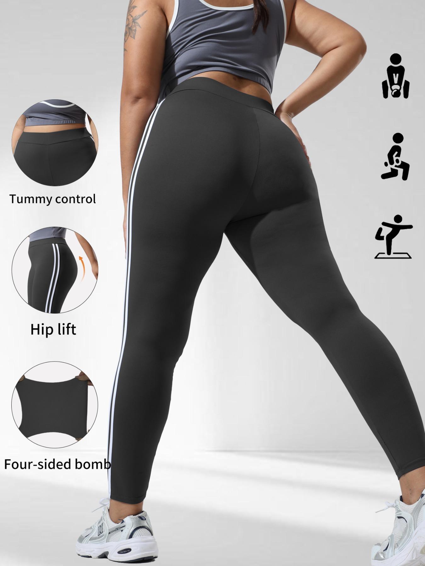 Women's Plus Size High Waist Skinny Pants, High Stretch Bottoms, Stretchy Soft Fabric, Side Stripes Design, Casual Fashion Essential for Daily Wear