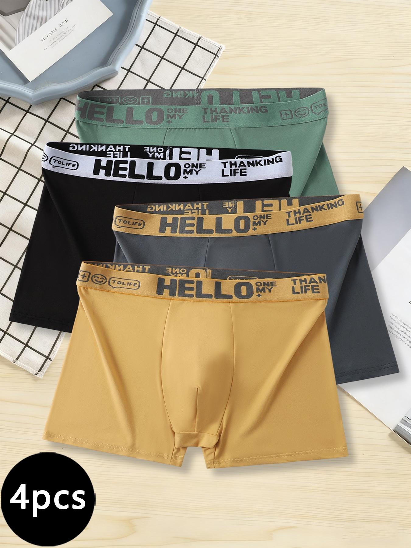 4-Pack Men's Boxing Underwear, Ice Silk Breathable Low-Rise Trunks, Comfortable Stretch Daily Wear, Solid Pattern, All Seasons