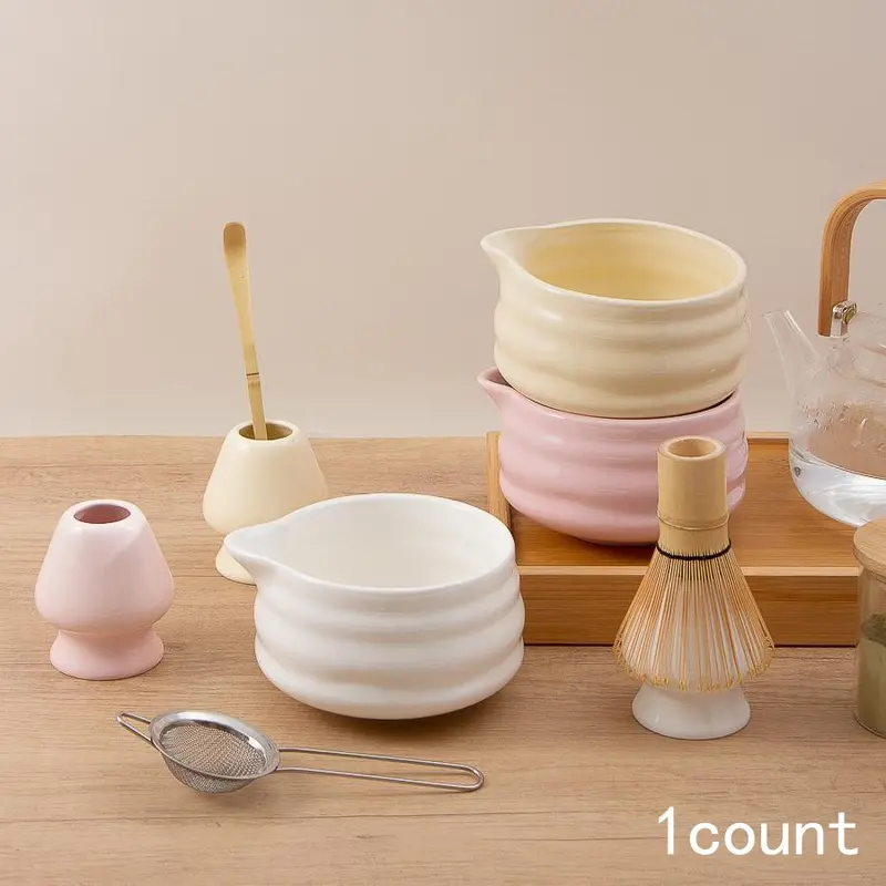 Tea Making Tools Set, Wooden Traditional 5 Counts/set Kitchenware Including Matcha Bowl Spout & Tea Scoop & Tea Whisk & Tea Scoop Holder & Tea Strainer, Tea Making Tools for Home Kitchen