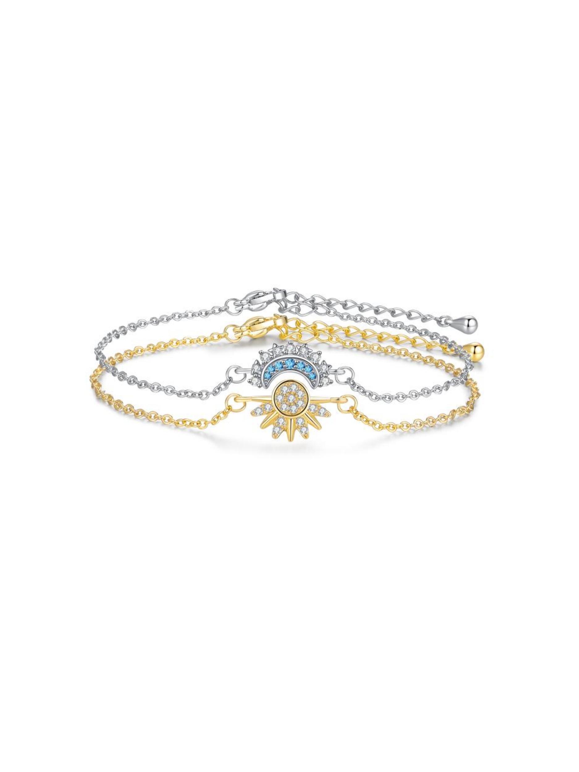 Sun and Moon Bracelet Set for bestfriend, sister gift,Stackable Gold Sun & Blue Moon Bracelet, Matching Couple/Friendship/sister Jewelry, Elegant Bangle, Stackable Bracelets