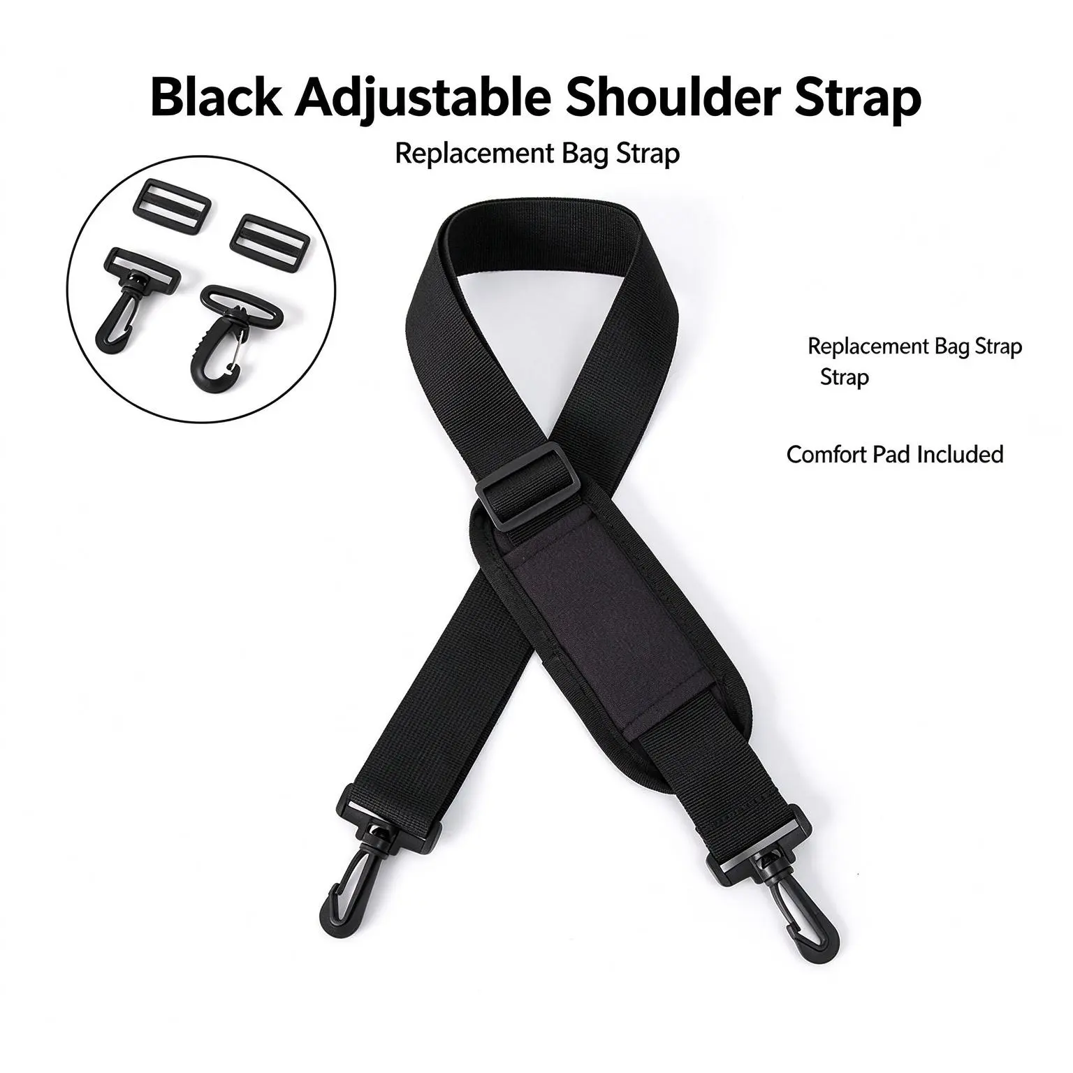 Replacement Shoulder Strap with Pad, Adjustable Crossbody Bag Strap for Laptop Bag, Gym Bag, Luggage, Travel Backpack