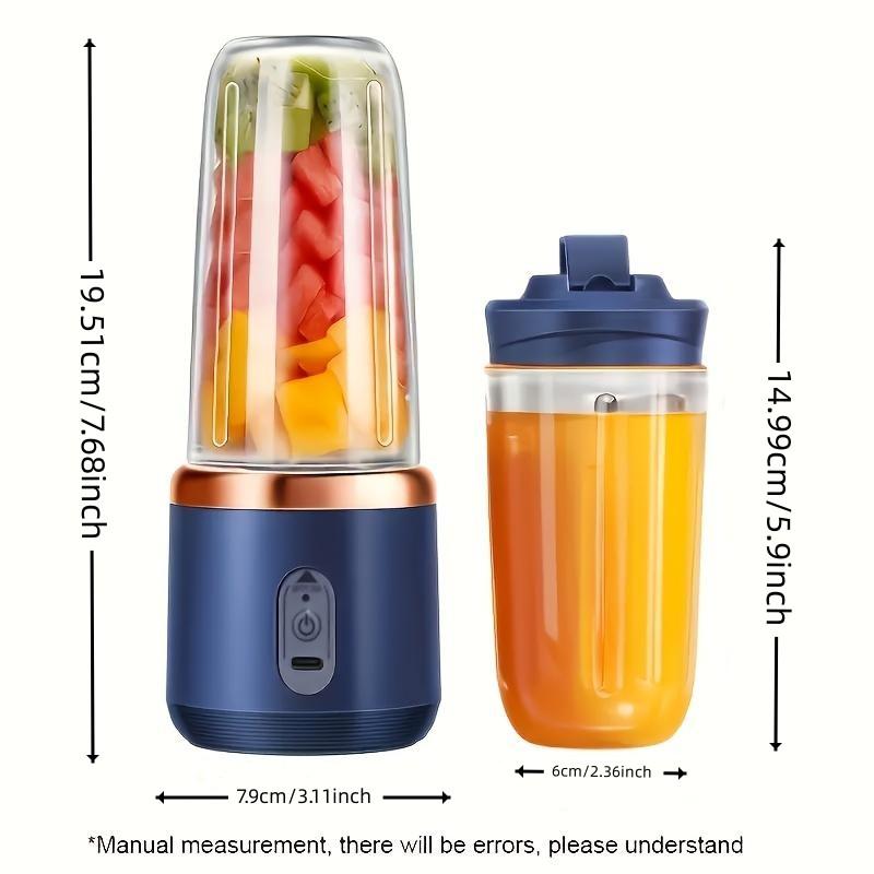Upgraded 6-Blade 2-in-1 Portable Electric Juicer Blender, USB-Charging Juicer with 2 Cups, Sports Lid Blender Juice Cup, Cordless Multifunction Portable Juicer, Makes Smooth Juice, Fruit Mixer, Beverage Maker, Perfect Gift for Valentine's Day, Thanksgivin