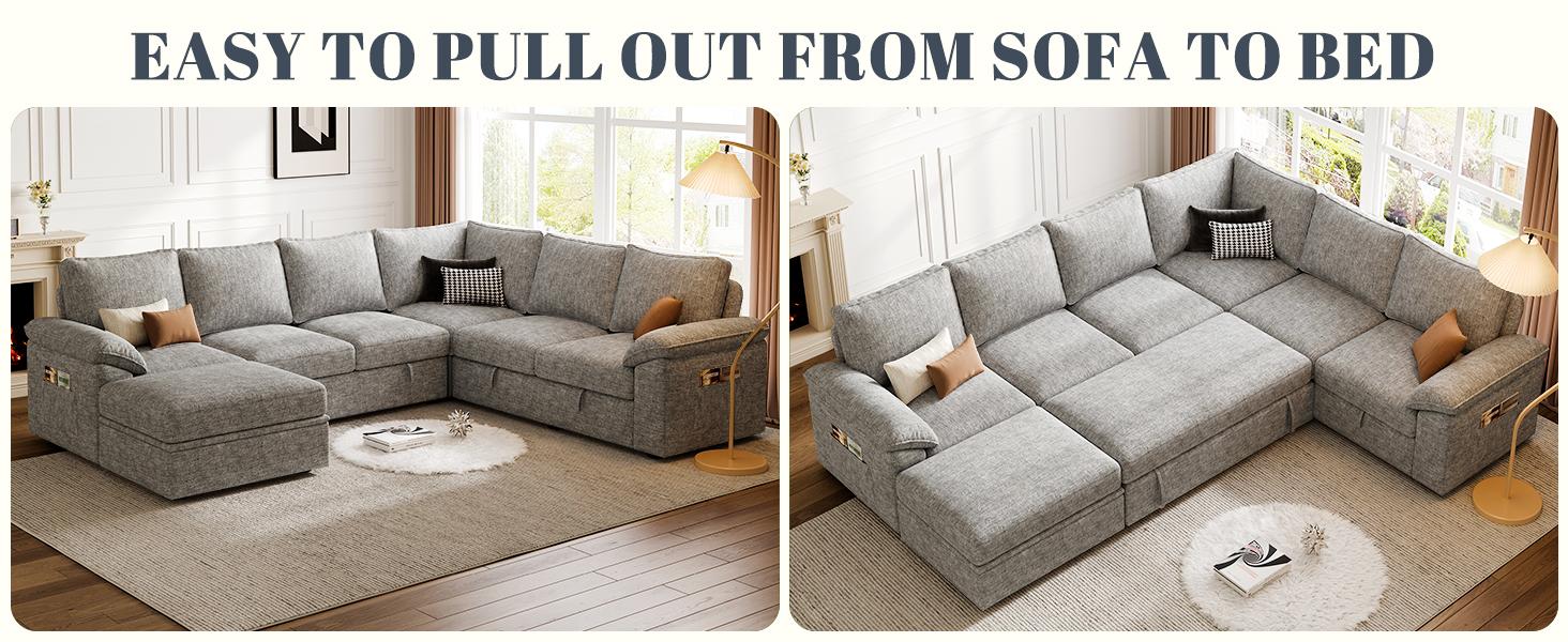 【4 Packages】108 Inch Sectional Sleeper Sofa with Pull Out Bed, U Shaped 7 Seat Modular Sectional Sofa with Storage, Sectional Couches for Living Room, Cloud Modular Couch, Removable Sofa Cover 【4 Packages】108 Inch Sectional Sleeper Sofa with Pull Out Bed, U Shaped 7 Seat Modular Sectional Sofa with Storage, Sectional Couches for Living Room, Cloud Modular Couch, Removable Sofa Cover