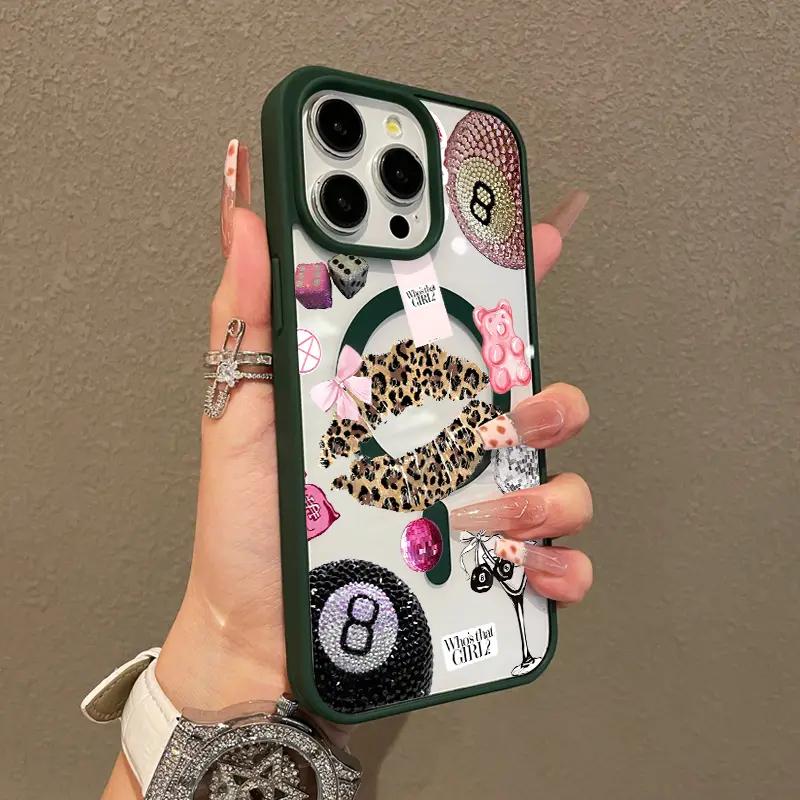 Adorable Magnetic Case for iPhone11 12 13 14 15 16 17 Glam Collage Art MagSafe Compatible, Lightweight, Anti-Fall,Girly,Chic Style
