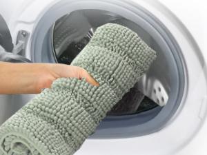 H.VERSAILTEX Black Bathroom Rug Set, Extra Thick Striped Bath Mats for Bathroom Floor 2 Piece, Bath Mat Set Anti-Slip Soft Plush Chenille Shower Rugs for Bathroom Waterproof