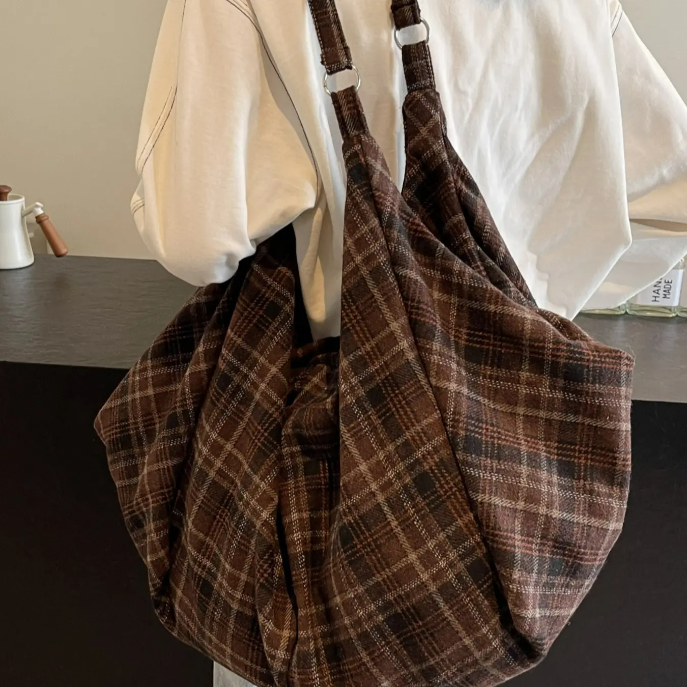 Autumn Winter Fashion Plaid Pattern Shoulder Bag, Fashionable