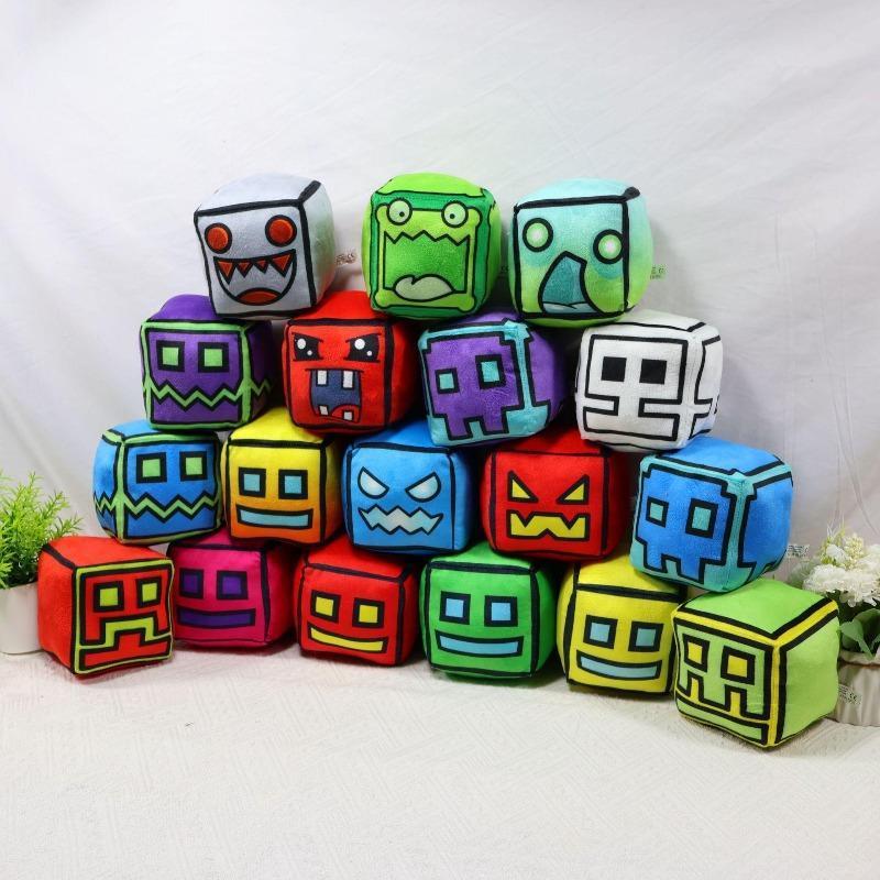 Soft Geometry Dash Cube Plush Toy Set, Cute Game Character Stuffed Plushies, Lovely Room Decor, Funny Birthday Holiday Presents for Children & Game Fans
