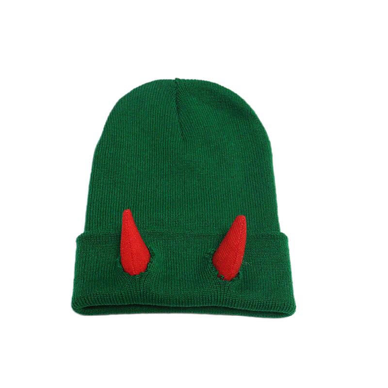 Reversible Knit Beanie with 3D Devil Horns - Soft Acrylic Material, Stretchy & Warm, Unisex Winter Hat, Multiple Colors, Perfect for Men & Women