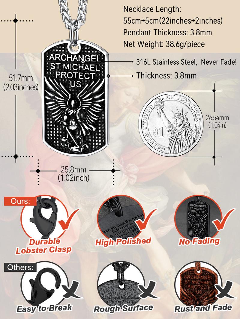 FaithHeart Saint Michael the Archangel Necklace Amulet Stainless Steel Father's day gift Jewelry For Men