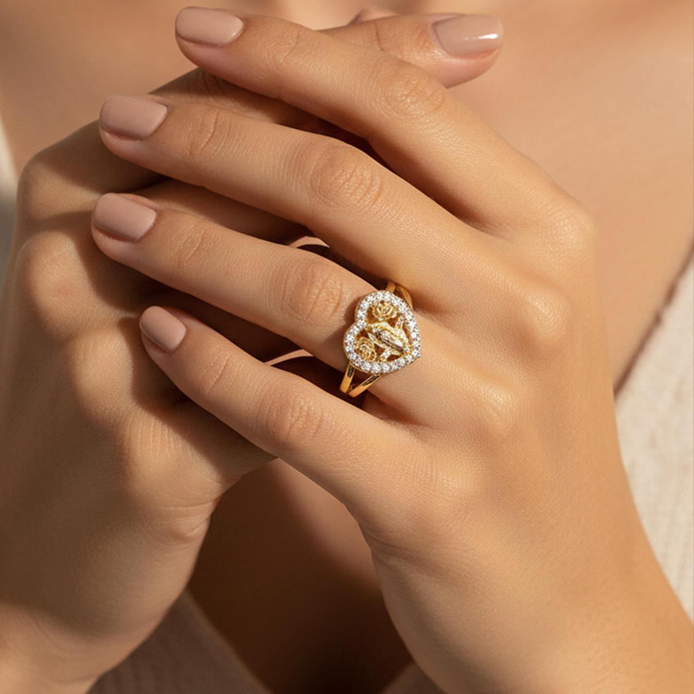 Heart-Shaped Imitation Diamond Ring, Open Adjustable Ring Prayer Christian Jewelry Men And Women, good gloss,smooth surface and comfortable to wear, Fashionable & Elegant, gift for Mother's Day, birthdays, Valentine's Day, anniversaries, Golden