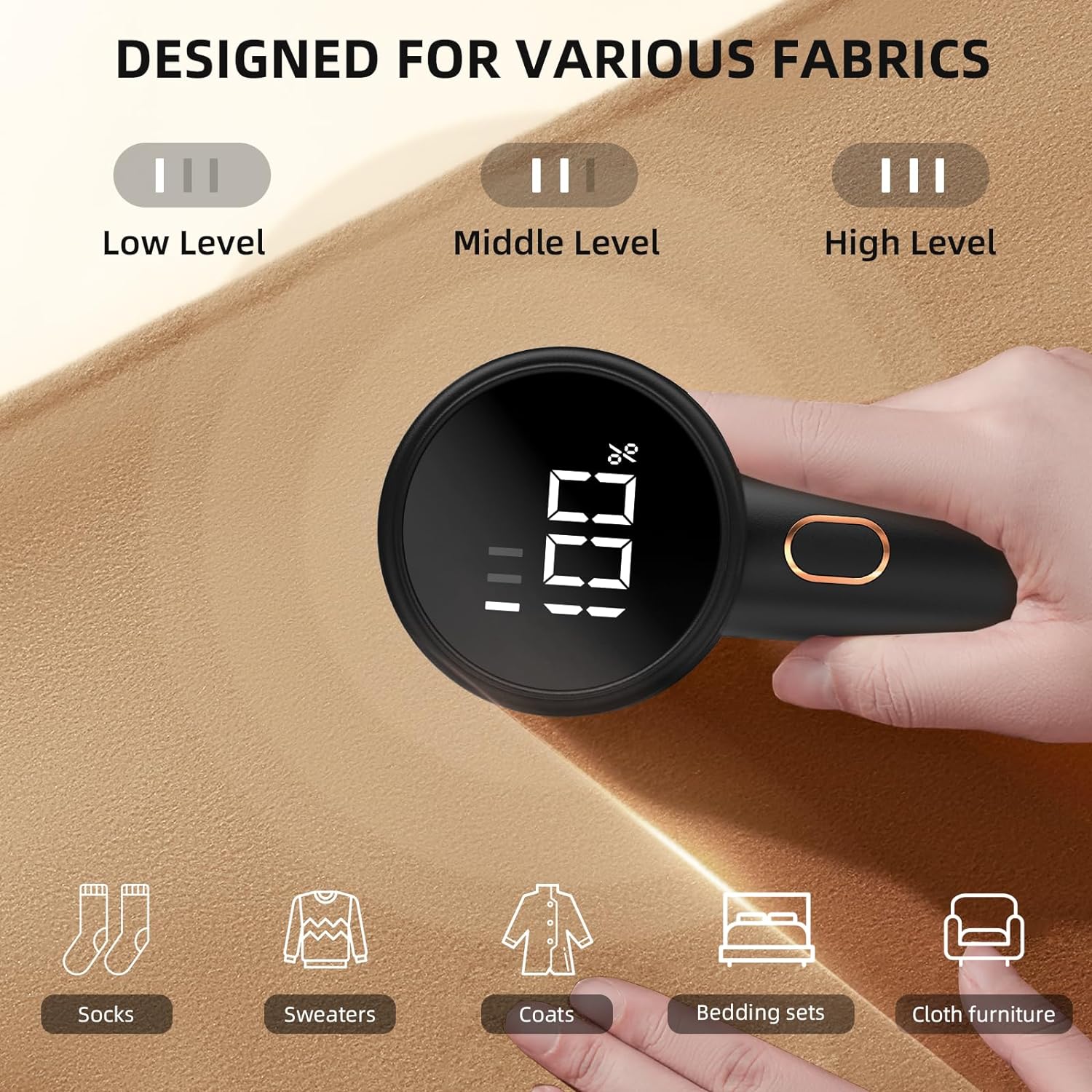 Electric fabric shaver, portable hair remover, pet home, rechargeable, lint collection container, LED digital display, 6-blade blade, safety lock, 3 speeds, 2600mAh, lasts for 1 hour, suitable for clothes, sweaters, sheets, sofa, blanket