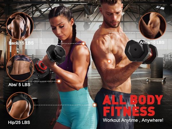 Adjustable Dumbbells set,5LB to 25LB Dumbbells for Home Gym Equipment 5 in1 Quickly Adjustable dumbbell set/single, Anti-Slip Handle for Full Body Workout