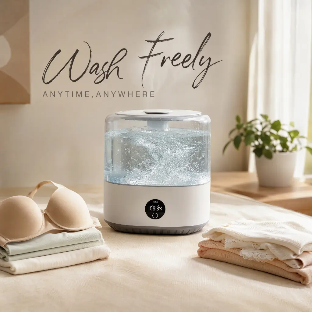 Mini Cordless Washer USB Rechargeable Portable, 3L For Delicates, Socks & Underwear, 3 Modes Quiet Design, Compact For Dorm, Travel & Small Spaces