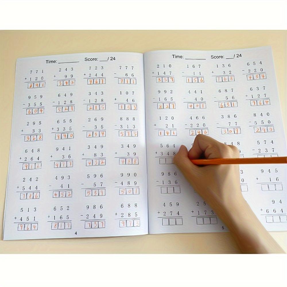 32-Page children's math workbook, multiplication, division, addition and subtraction within 1000, math learning, practice activity worksheet, School Supplies