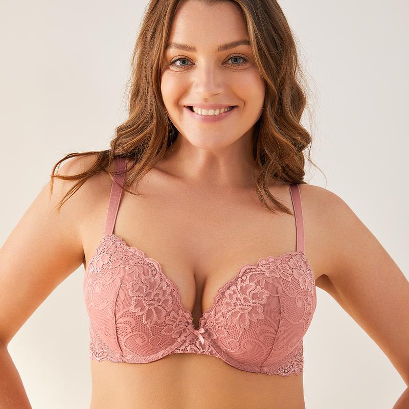 Wingslove Comfort Padded Lace Underwire Bras For Women Add 1 Cup Plunge Push Up Bra