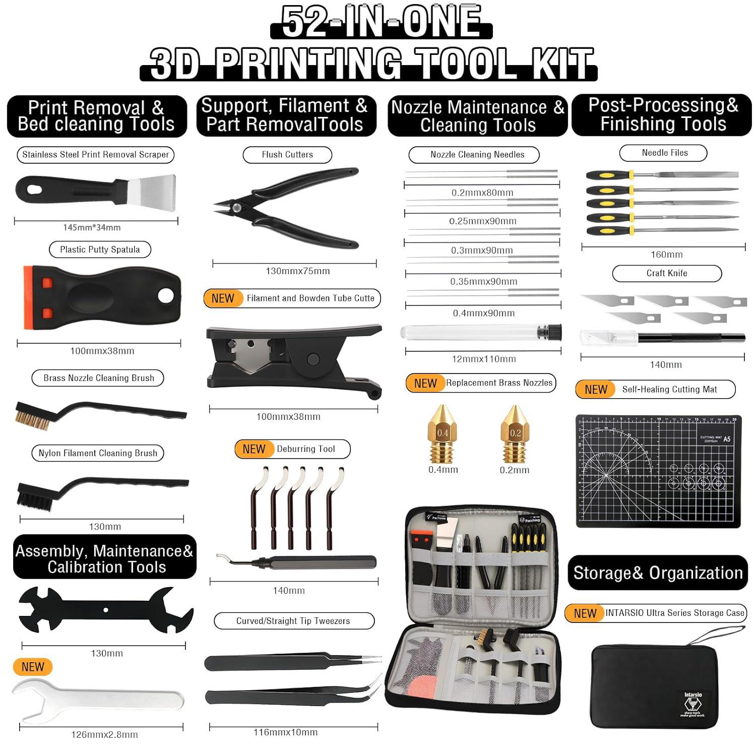 52-Piece 3D Printing Accessories Kit for Fdm/sla Printers, Deburring Tools, Nozzle Scraper, File, Ptfe, Maintenance Essentials