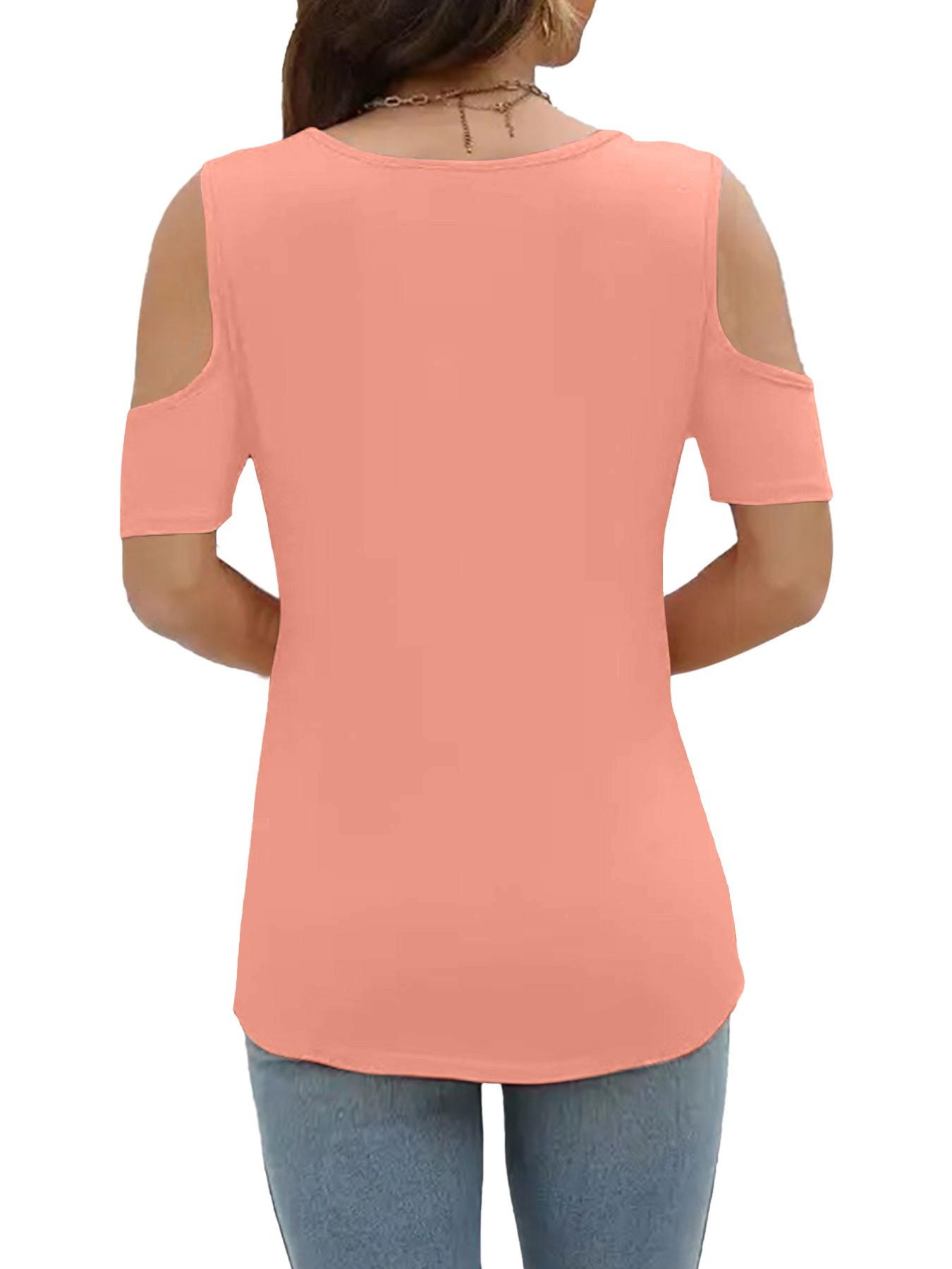 Women's Summer V-Neck Short Sleeve Casual Fashion Slim-Fitting Top, Large Eyelet Hollow Out Design