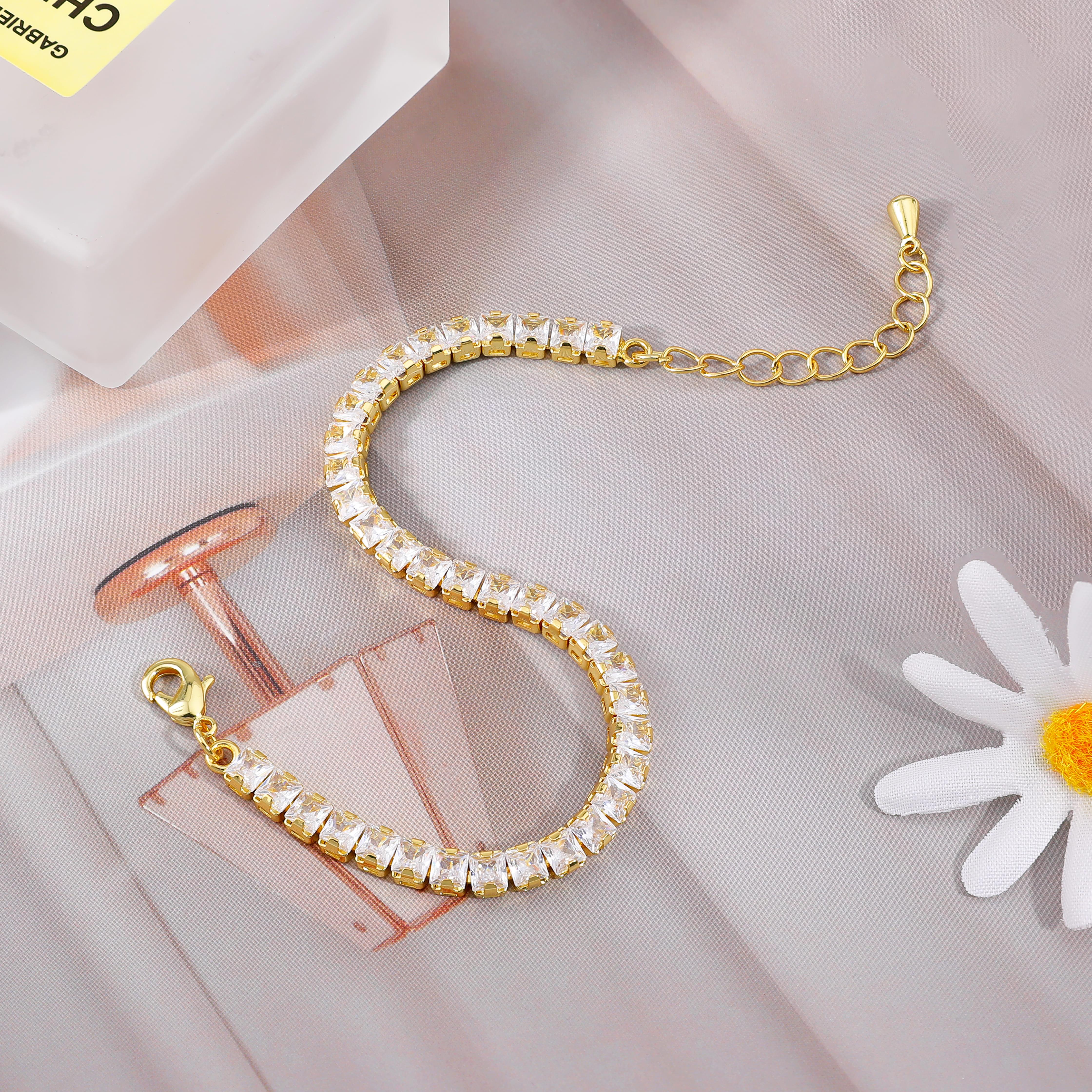 Aprilery Elegant Tennis Bracelet – Dainty Cubic Zirconia Jewelry with Lobster Clasp, Chic Gift Bangle for Women