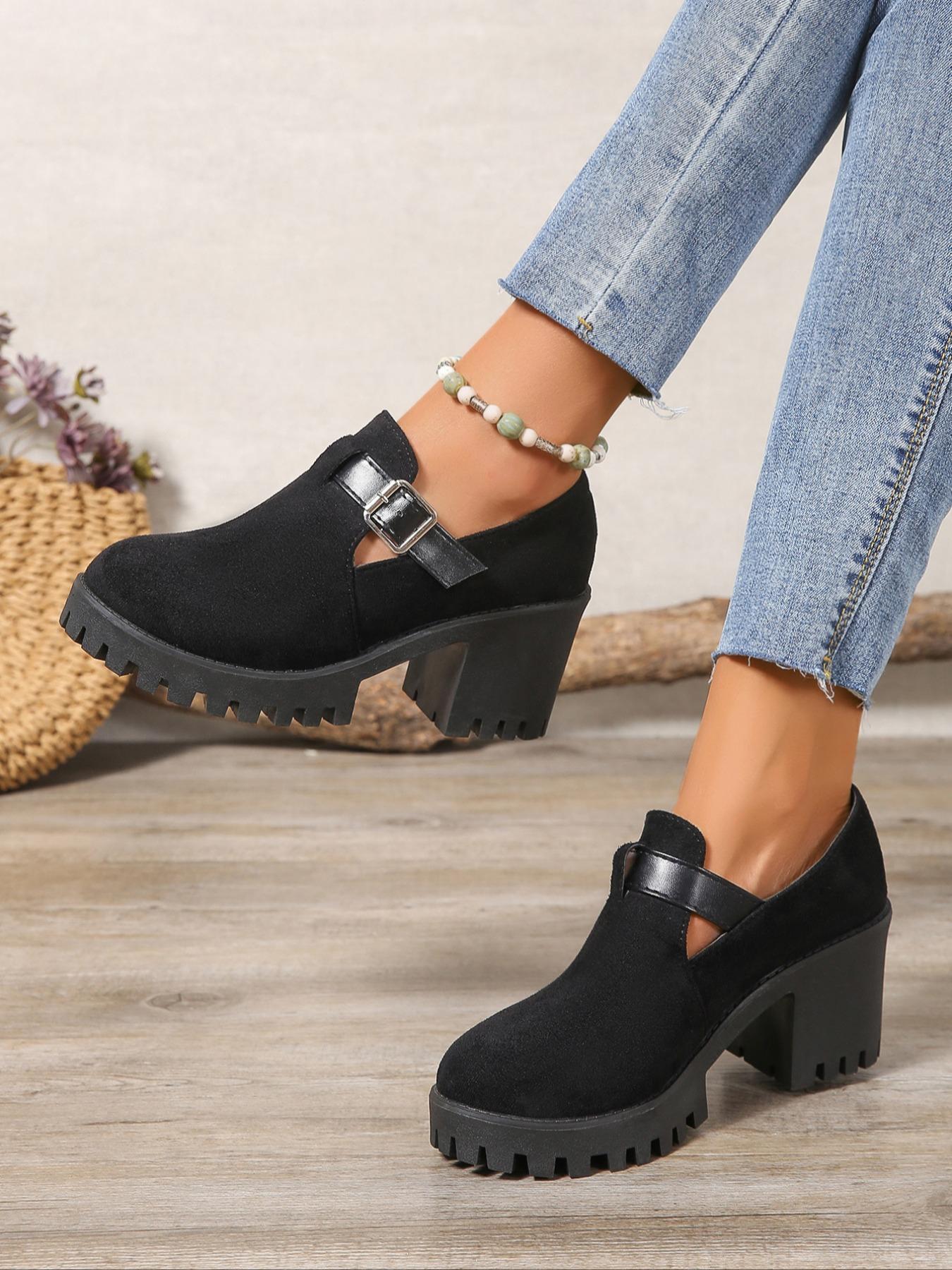 Women's Fashionable Solid Color Platform Chunky Heeled Classic Mary Jane Pumps, Casual Comfortable Shoes for Daily Wear, Perfect for Students and Outdoor