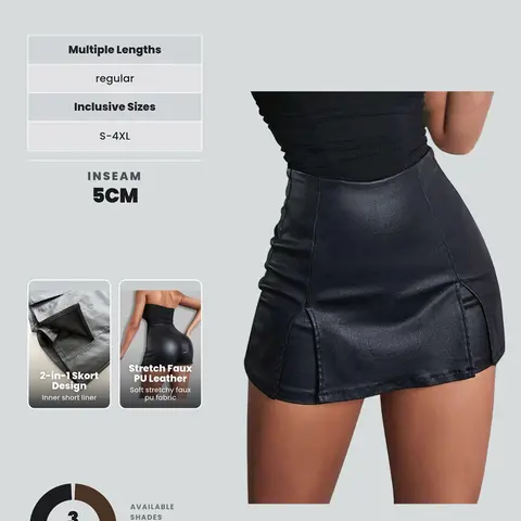 Lw Zillionaires High Waist Elastic Split Hem Basic PU Leather Culottes, Plain Color, Leopard Print, Polka Dot, Multi-Color Options, All Seasons