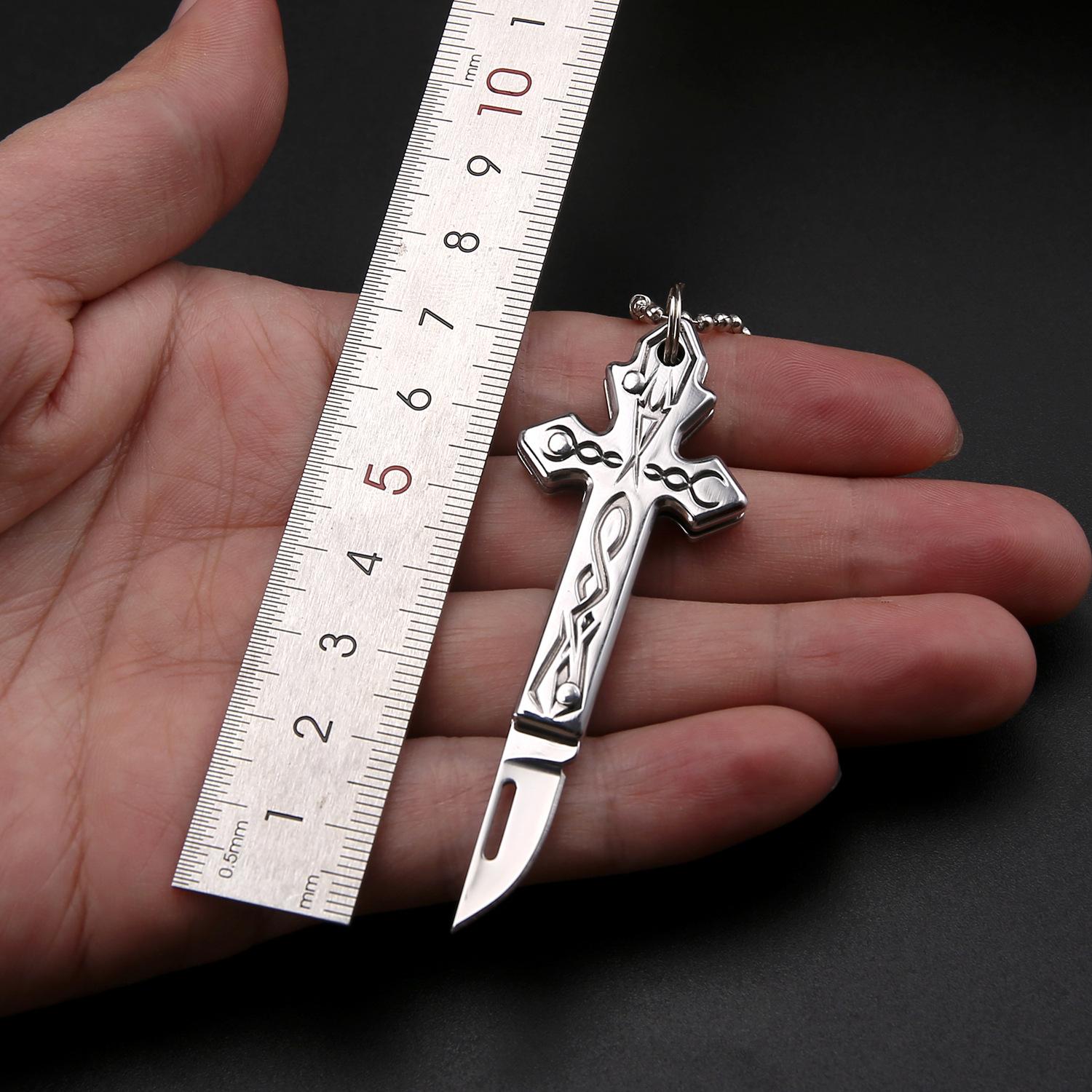Creative Cross Mini Knife Folding Keychain Necklace Pendant, Car