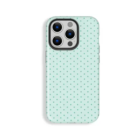 UV-Bright Elegant Light Green Bottom Turquoise Polka Dot Lightweight Cellphone Case, Protective Drop-Cushion TPU-Polycarbonate Dual Layer Casing, Durable Shockproof Shell for iPhone 1-17 Pro, ProMax, Plus, Air Accessories