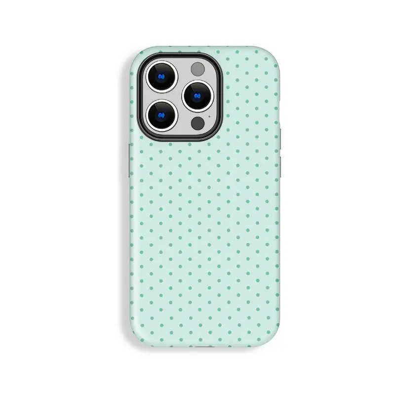 UV-Bright Elegant Light Green Bottom Turquoise Polka Dot Lightweight Cellphone Case, Protective Drop-Cushion TPU-Polycarbonate Dual Layer Casing, Durable Shockproof Shell for iPhone 1-17 Pro, ProMax, Plus, Air Accessories