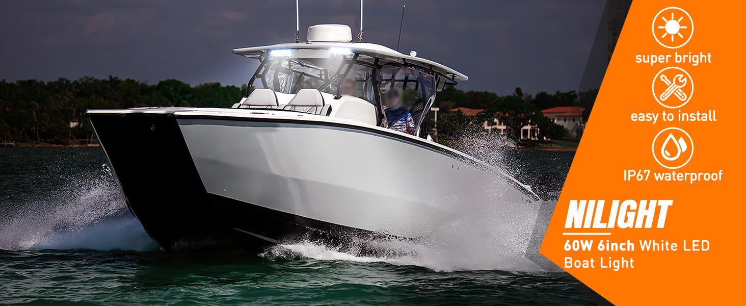 Nilight Marine LED Pods Navigation Lights 2PCS 72W White Flood Beam Ponton Boat Deck Dock Lights for Night Fishing T-top Stern Yacht Kayak Port Vehicle Motor  dealsforyoudays